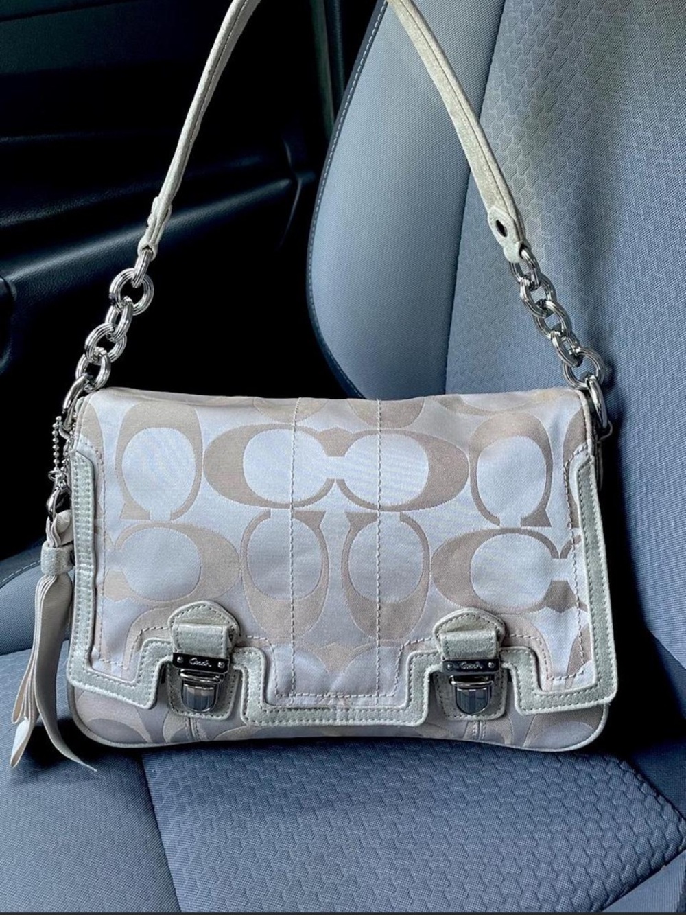 Coach Vintage Poppy Signature Push Lock Flap Shoulder Bag - Tan & Gold